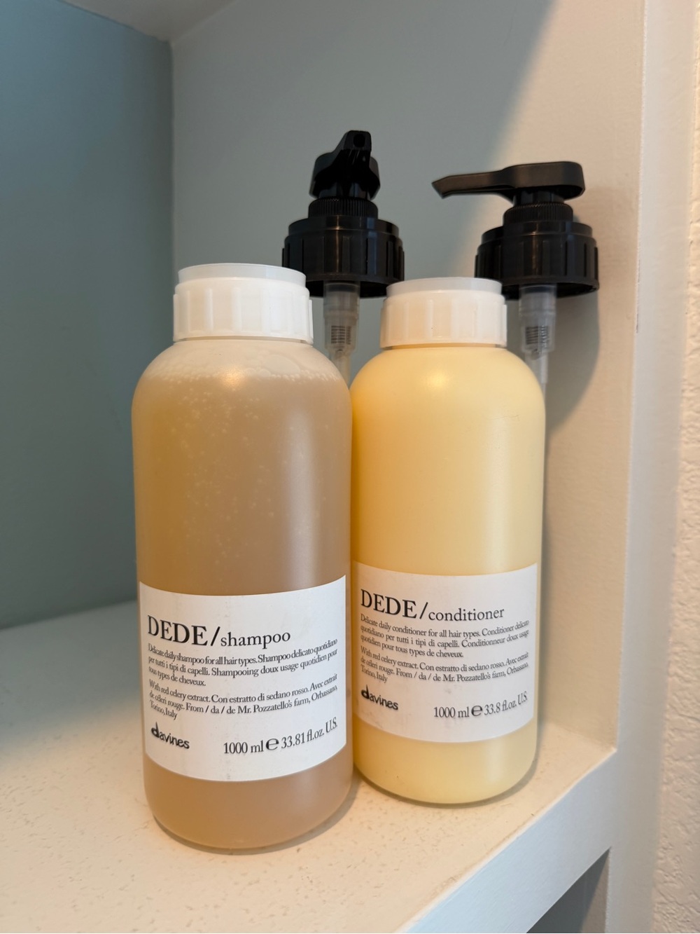 Davines DEDE Shampoo and Conditioner Set - New Professional Size 1000 ML Pumps